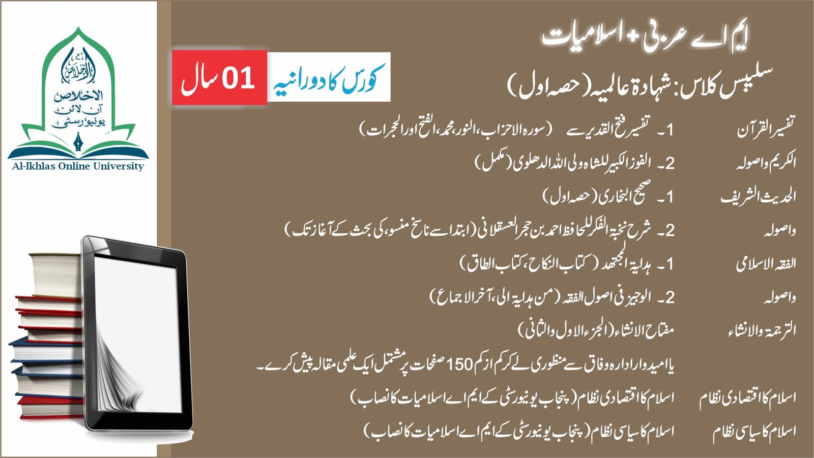 عالمیہ پروگرام ۔ سمسٹر 1